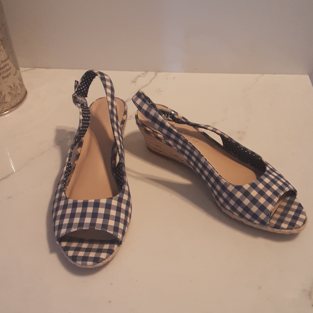 Almost New Gingham open toe sling back espadrilles